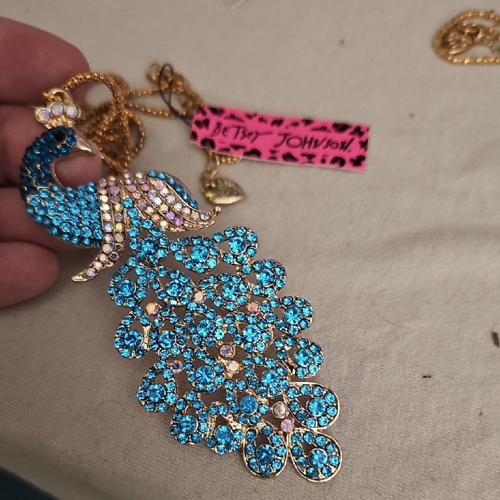 Betsey Johnson Turquoise and Gold Peacock Necklace